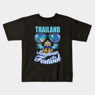 Thailand Songkran festival summer in Bangkok night city with tuk-tuk taxi Kids T-Shirt